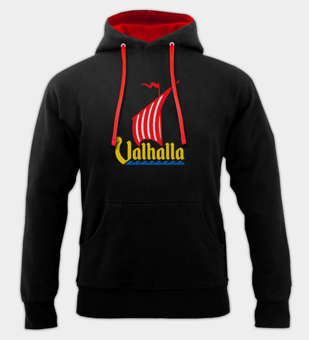 Vikingskip brodert hettegenser
